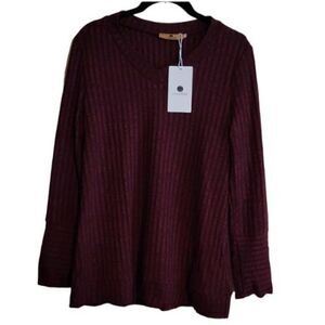 Dyaugesis Women's Casual Loose Tunic Knit Tops Dark Red Size Small